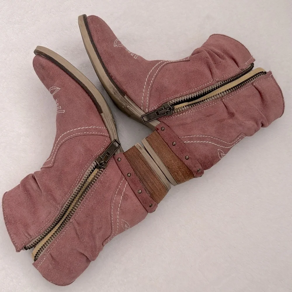 Sundance | Etta Cowboy Western Side Zip Suede Short Boots Pink (EU 36/US 6.5) - Picture 10 of 16
